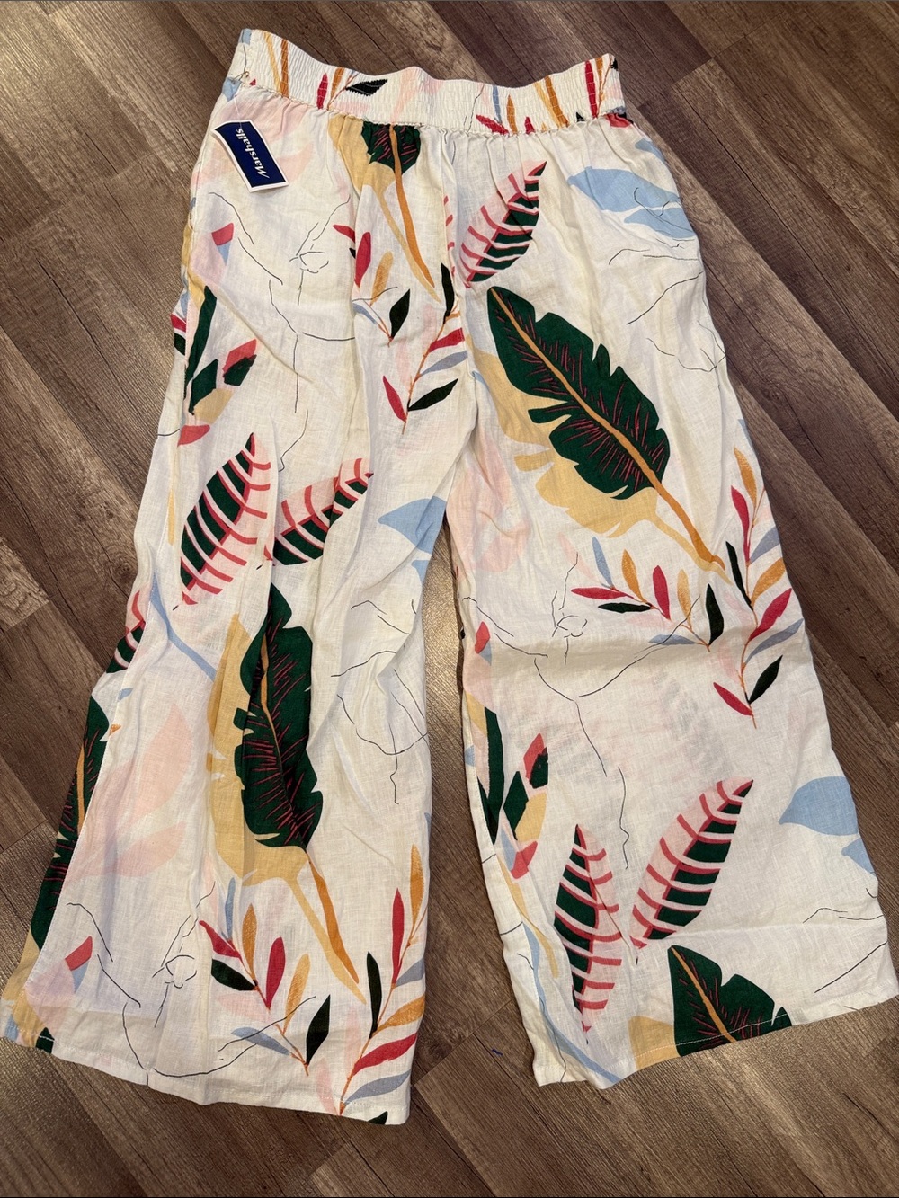 Cynthia Rowley 100% Linen Tropical Print Linen Pants - Multicolor Leaf Pattern - Picture 6 of 6